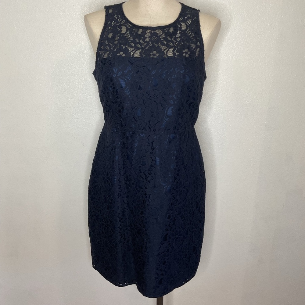 J. Crew Lace Cocktail Sheath Dress in Navy